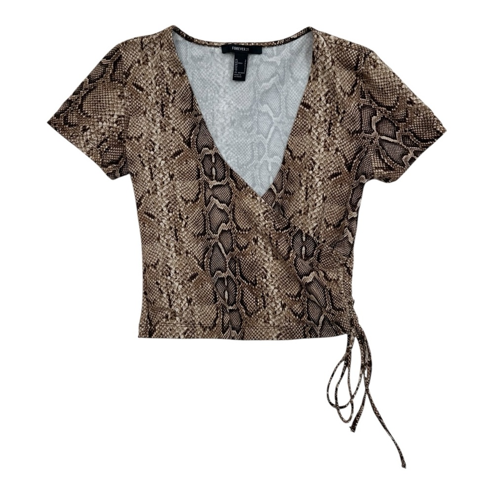 Forever 21 Brown Tan Snakeskin Print Wrap Top - Size Small